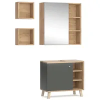 Vicco Badmöbel-Set Senyo, Anthrazit/Goldkraft Eiche 3 Teile,