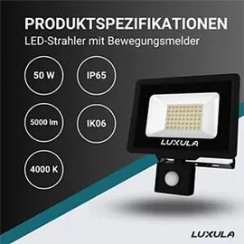 LUXULA Außenstrahler LED 50 W 5000 lm inkl. Bewegungsmelder schwarz IP65