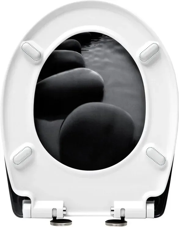Woltu O-Form-Toilettensitz mit Absenkautomatik, Schnelllösefunktion, Schwarzer Stein, 175 kg