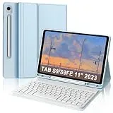 IVEOPPE Tastatur für Samsung Galaxy Tab S9FE/S10FE 10.9", Hülle Tastatur Galaxy Tab S9/S10FE 2025, Magnetisch Abnehmbarer mit QWERTZ Keyboard für Samsung S10FE/S9FE/S9 10.9 Zoll 2025, Babyblau