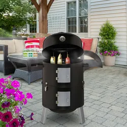 Relaxdays Relaxdays Smoker 3in1, zum Grillen, Räuchern & Garen, Thermometer & Luftabzug, BBQ Räuchertonne: ∅ 40 cm, Stahl, schwarz