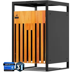 ALL Premium Mülltonnenbox 1er – Abschließbar, wetterfest & edle Holzoptik, für Garten, Hof & Straße, beliebig erweiterbar, legierter Stahl robust & langlebig