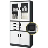 Jan Nowak Vitrinenschrank abschließbar FILIP mit Tresor 185 x 90 x 40 cm, Wohnzimmer, Wohnwände, Vitrinenschränke