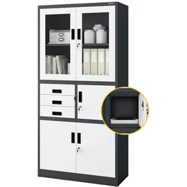 Jan Nowak Vitrinenschrank abschließbar FILIP mit Tresor 185 x 90 x 40 cm, Wohnzimmer, Wohnwände, Vitrinenschränke