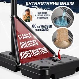 Sportana® Basketballkorb Outdoor höhenverstellbar 135 –305 cm stabil wetterfest mit Ständer 60 kg Sockel Rollen stoßdämpfender Ring Ø45 cm Hoop Kinder Erwachsene