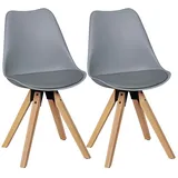 KADIMA DESIGN 2er Set Retro Esszimmerstuhl LIMA grau, Polsterstuhl Skandinavisch Rückenlehne, Küchenstuhl Kunstleder
