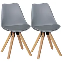 KADIMA DESIGN 2er Set Retro Esszimmerstuhl LIMA grau, Polsterstuhl Skandinavisch Rückenlehne, Küchenstuhl Kunstleder