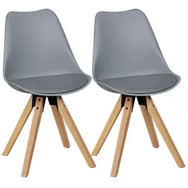 KADIMA DESIGN 2er Set Retro Esszimmerstuhl LIMA grau, Polsterstuhl Skandinavisch Rückenlehne, Küchenstuhl Kunstleder