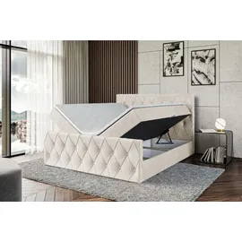 altdecor Boxspringbett mit Matratze und Lattenrost - AMAY - 120x200 cm Beige Samt - Boxbett, Fußteil, Topper, Polsterbett mit Bettkasten, Bett mit... - Creme