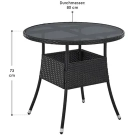 Juskys Yoro Polyrattan Gartentisch rund Ø 80 cm Schwarz