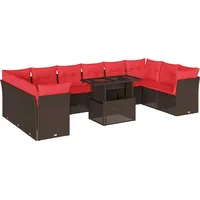 vidaXL 11-teiliges Gartensofa-Set mit Kissen, braun, Polyrattan