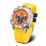 Vostok Europe Chronograph VK67-650A723, Systema Periodicum Neon Chronograph, Herrenuhr inkl.2 Armbänder in Orange/Gelb aus Leder/Silikon