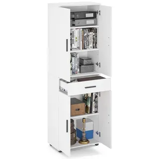 komto Mehrzweckschrank 60 cm Breit - Schrank Weiß, Kleiderschrank mit 1 Schublade, Hochschrank, Büroschrank, Bücherschrank mit 4 Türen | Porto 180 х 34 х 60 cm