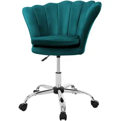 ML-Design Bürostuhl aus Samt, Petrol, Metallgestell, Polsterstuhl mit Rückenlehne, höhenverstellbar, 360° Drehstuhl mit 5 Rollen, Gepolsterter Muschel-Sessel