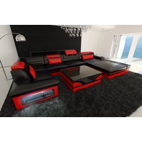 Sofa Dreams Wohnlandschaft Sofa Leder Mezzo U Form Ledersofa, Couch, mit LED, wahlweise mit Bettfunktion als Schlafsofa, Designersofa rot|schwarz