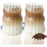 DZAY Cappuccino Kaffeegläser Espressotassen Latte Macchiato Gläser Set 2x530ml,Riffle Gläser Dessertgläser Teeglas Ripple Kaffeebecher Saftgläser,Spülmaschinenfeste Teegläser Kaffeetassen