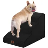 EHEYCIGA Hundetreppe für Kleine Hunde 40 cm Hoch, Haustiertreppe für Sofa Bett, Treppe für Hunde aus Hochdichtem Schwamm, Hunderampe mit Waschbarem Bezug und Rutschfestem Boden, 3 Stufen, Schwarz