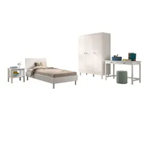 58 aufm Kessel JUGENDZIMMER SET 90x200 Keeley Buche Weiß Holz Schrank Tisch