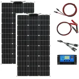 Aysolar 200W 12V Kit Solarpanel Flexibel 2 Stück 100W 12V Monokristalline Flexible solarmodul mit 20A Laderegler für 12V/24V Batterie, Camper,Wohnmobil, Van,Yacht, Balcon