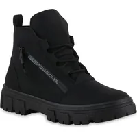 VAN HILL Damen Schnürstiefeletten Stiefeletten Zipper Schuhe 216494 Schwarz,