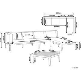 Beliani Garten Ecksofa 4-Sitzer 200 x 80 x 70 cm Hellbeige