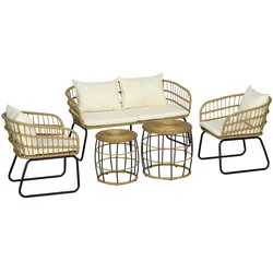 Outsunny Rattan Gartenmöbel-Set Stahl, PE Rattan, Polyesterstoff