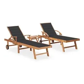 vidaXL Sonnenliegen 2 Stk. mit Tisch und Auflagen Massivholz Teak