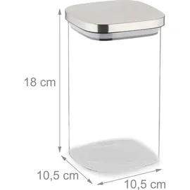 Relaxdays Vorratsgläser mit Deckel, 3er Set, 1200 ml, eckige Vorratsdosen, luftdichte Glasbehälter, transparent/silber