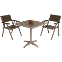 Mendler 2er-Set Gartenstuhl+Gartentisch MCW-J95, Stuhl Tisch, Gastro Outdoor-Beschichtung, Alu Holzoptik champagner, grau