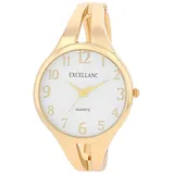 Excellanc Damen-Spangenuhr Metallarmband Spangenarmband Armreif lesbare Ziffern Rund Länge 15,5 cm Quarz-Armbanduhr Geschenkidee für Frauen (Gold/Weiß)