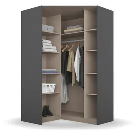 otto home Eckkleiderschrank OTTO HOME "Kleiderschrank Schrank Ankleidezimmer Schlafzimmer Garderobe AGORDO", grau (graumetallic), B:117cm H:210cm T:117cm, Holzwerkstoff, Schränke, Eckkleiderschrank, mit Spiegeltüren, voll ausgestattet mit viel Stauraum MADE IN
