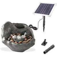 esotec Solar Vogelbadbrunnen mit Akku + LED outdoor, Gartenliebhaber-Geschenk, Stein Vogelpaar, Springbrunnen außen, Gartenbrunnen Wasserspiel, Katzenbrunnen Zierbrunnen, dunkelgrau H=17cm 101320
