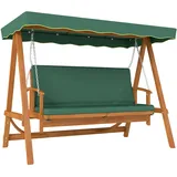 Outsunny 2 in 1 Hollywoodschaukel mit Liegefunktion, 3-Sitzer Gartenschaukel aus Holz, Holzschaukel mit Sonnendach Sitzauflage, Schaukelbank bis 330kg, für Garten, Terrasse, 236x130x181 cm, Dunkelgrün