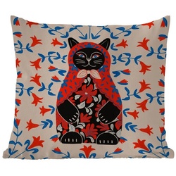 MuchoWow Dekokissen Matrjoschka - Blumen - Katze, Kissenbezüge, Kissenhülle, Dekokissen, Dekokissenbezug, Outdoor bunt 40 cm x 40 cm x 40 cm
