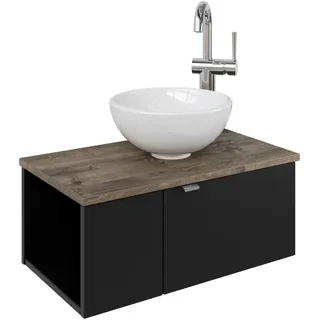 Saphir »Serie 6915 Waschschale mit Unterschrank für Gästebad, Gäste WC« Keramik-Aufsatzbecken, Waschtischplatte, Waschtischunterschrank, 3 Stk. tlg. 61 cm mit Keramik-Aufsatzbecken, 2 Türen und 1 Fach