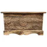 Oriental Galerie Truhe Indische Truhe Holz Natur Braun 80cm (1 St), Couchtisch, Holztruhe, Antik, Wäschetruhe, Möbeltruhe, Holzkiste braun