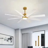 Depuley Deckenventilator mit Beleuchtung und Fernbedienung für Hausbesitzer: LED Lampe mit Ventilator für Wohnzimmer Schlafzimmer Küche, 153CM, Dimmbar,Timer- Leise Deckenventilator Weiß und Gold