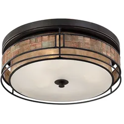 Quoizel Deckenleuchte Laguna 3xE27 Metall, Glas, Mosaikfliesen taupe, Kupfer H:14 B:40,6