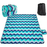 Homewit Picknickdecke Wasserdicht 200 x 200 cm, Faltbar Stranddecke XXL für 4-6 Personen, Strandmatte Fleece Wärmeisoliert Unterseite mit Aufbewahrungsbeutel (Rucksack) für Outdoor, Camping, Blau+Grün