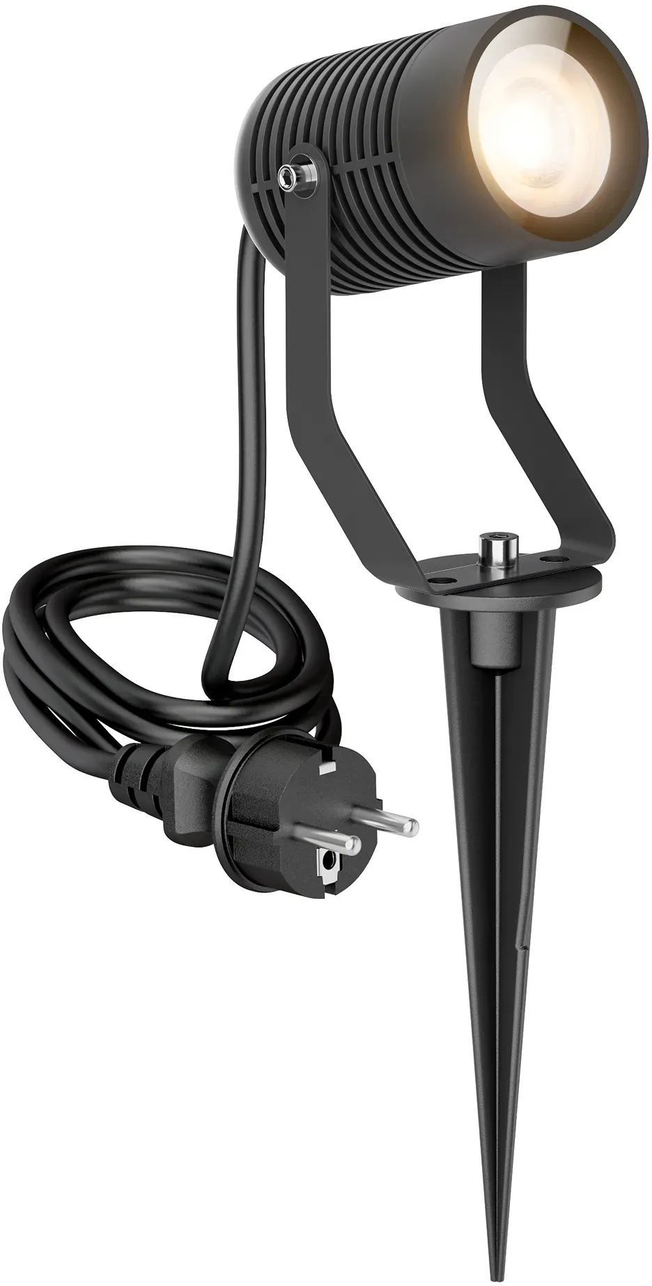 ledscom.de Gartenstrahler SHINGA mit Erdspieß für außen, IP65, Stecker, anthrazit, inkl. GU10 LED Lampe 468lm, warmweiß