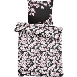 Bettwäsche APELT "Blossom", rosa (schwarz, rose), B/L: 135cm x 200cm, , Mako-Satin, B/L: 80cm x 80cm, Mako-Satin, Obermaterial: 100% Baumwolle, Bettwäsche, kunstvoll gemalte Kirschblütenzweige, ein modische Statement