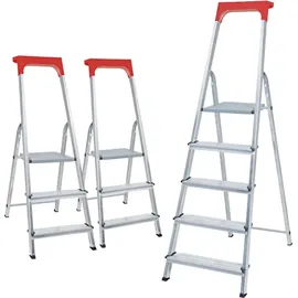 BRB-Lagertechnik 3 Alu-Stufenleitern, 2x Stufenleiter mit 3 Stufen + 1x Stufenleiter mit 5 Stufen