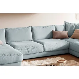 KAWOLA Wohnlandschaft U-Form Madeline Cord Longchair links hellblau