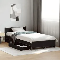 Bettgestell mit Schubladen Schwarz Eiche Material 140 x 200 cm