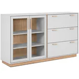 furn.design Sideboard Grau und Hickory Walnuss 163 cm mit Glastüren Hanno