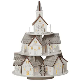 Star Trading LED Weihnachtsdorf Grauberg mit Spieluhr 29 x Ø 21 cm grau/weiß