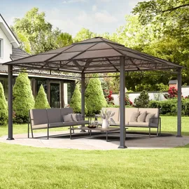 TOOLPORT Gartenpavillon 4x4 m wasserdicht ALU Deluxe Pavillon mit 4 Seitenteilen Hardtop Dach