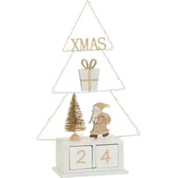 Manahee Design | Weiß/Goldener Holz Weihnachtsbaum Kalender mit LED | 30 cm x 19 cm x 7,6 cm - Weiß