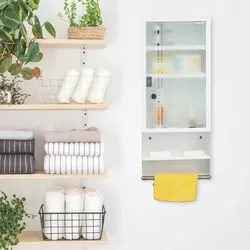 Relaxdays Medizinschrank, Glastür, abschließbar, 4 Fächer, HBT 65x27x12 cm, für Medikamente, Arzneischrank hängend, weiß