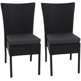 MCW 2er-Set Poly-Rattan Stuhl MCW-G19, Balkonstuhl Gartenstuhl, stapelbar ~ schwarz, Kissen dunkelgrau